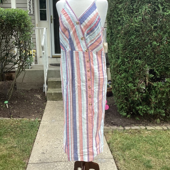 Sandy and Sid women's striped Sun dress large lined ribbed back spaghetti strap - Picture 2 of 12